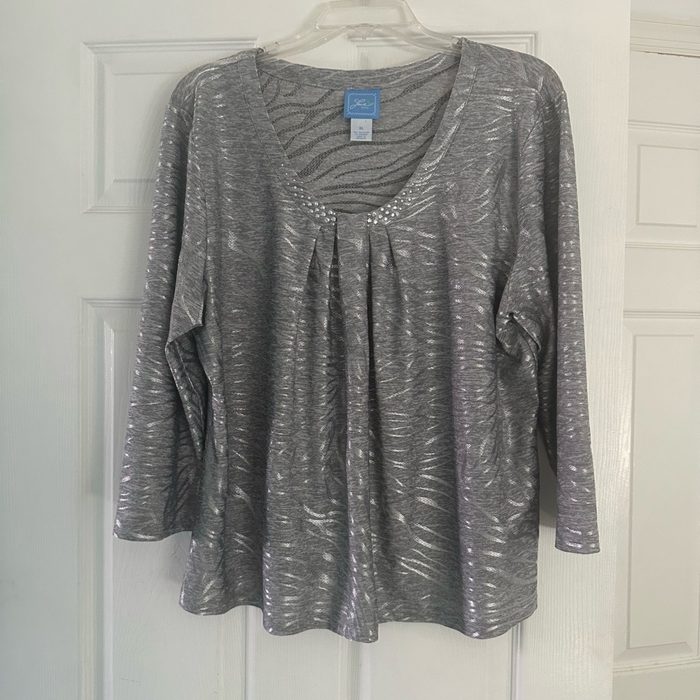 Gray / Silver Women's Top with Embellished Neckline